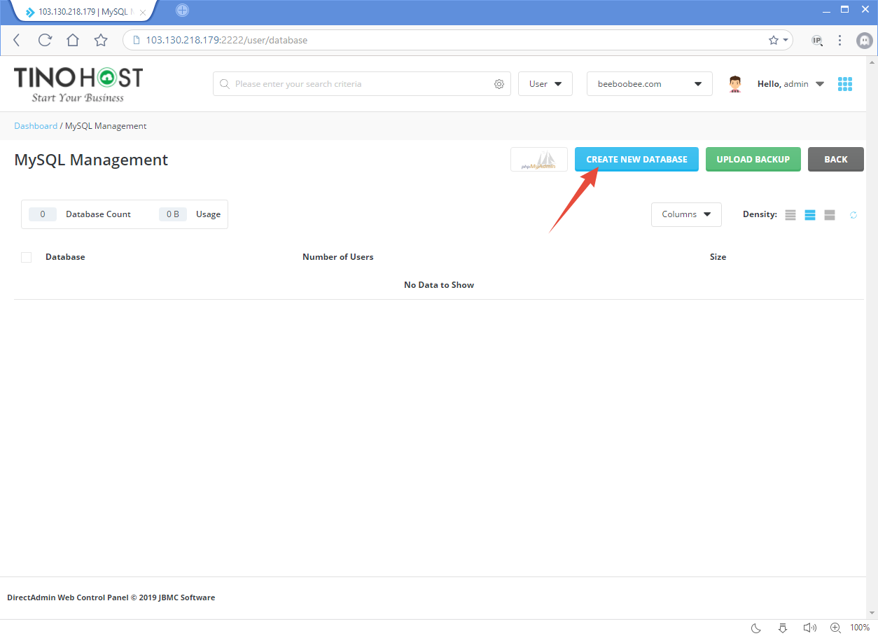 Tạo Database và truy cập phpMyAdmin trên Direct Admin Control Panel 2