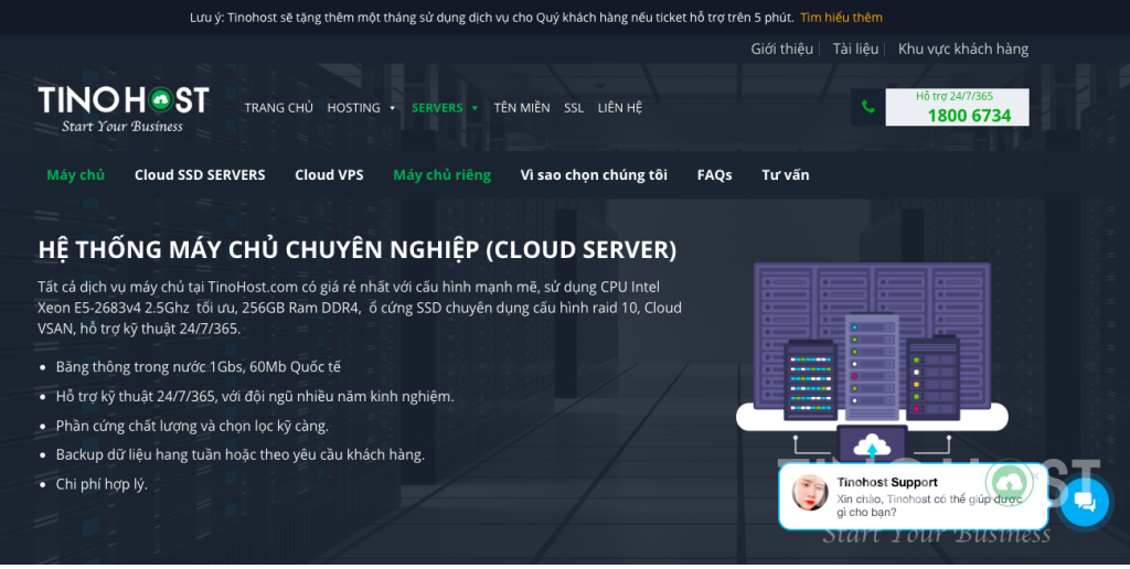Giao diện trang Cloud server của TinoHost