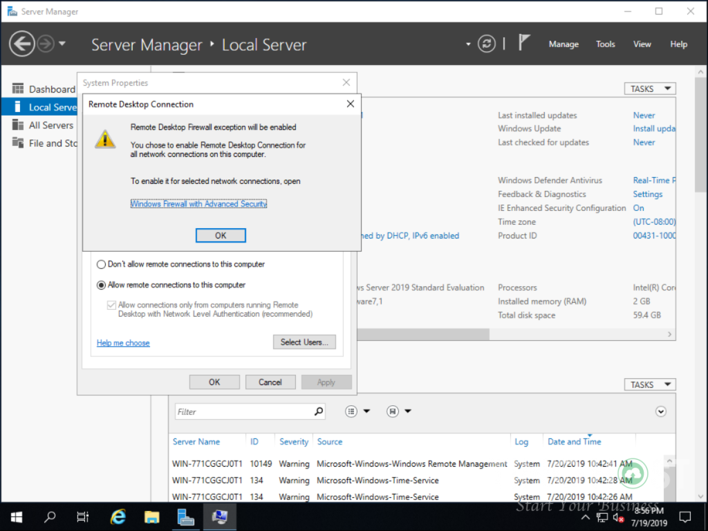 Hướng dẫn mở Remote Desktop trên Windows Server 2019 22