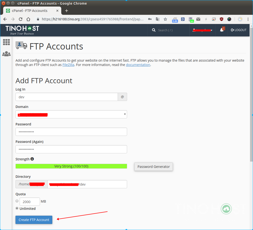 Hướng dẫn tạo tài khoản FTP trên hệ thống TinoHost 2