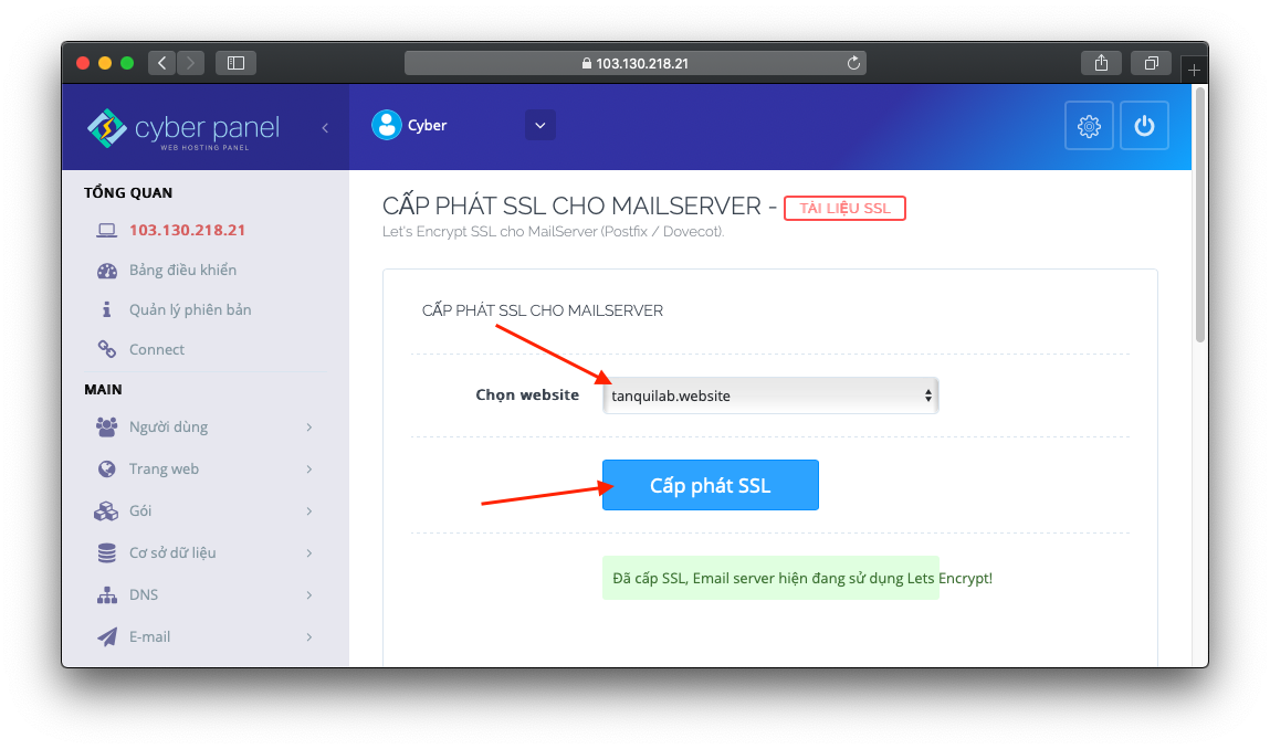Cài đặt SSL cho Mailserver trên CyberPanel 5