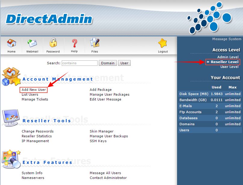 Hướng dẫn tạo tài khoản User trên Direct Admin 10