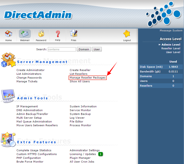 Hướng dẫn tạo tài khoản Reseller trên Direct Admin 11