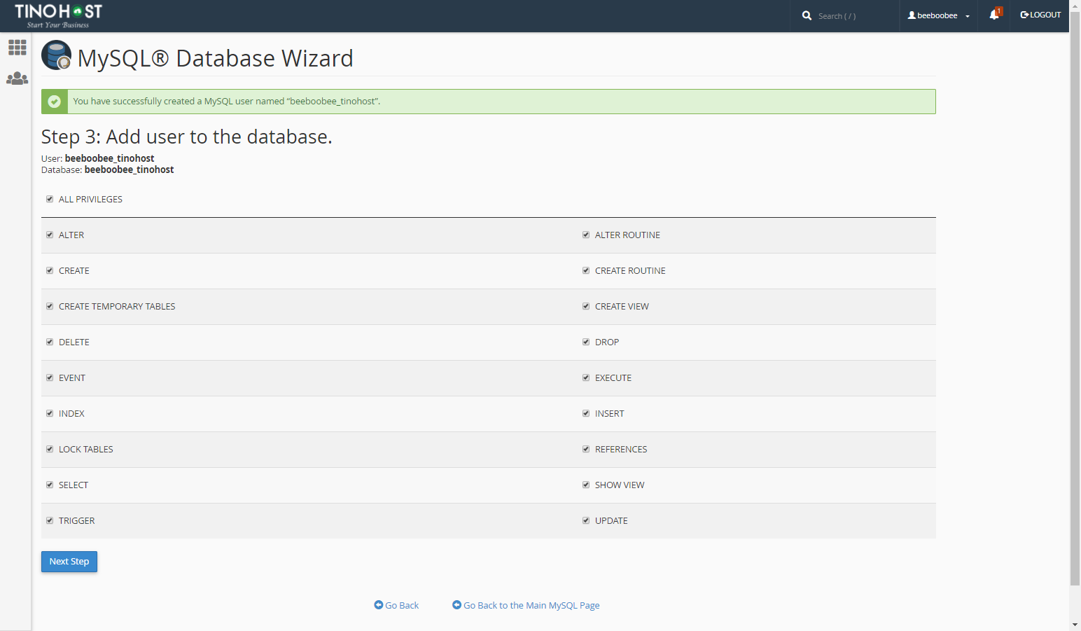 [cPanel] - Tạo Database từng bước với MySQL® Database Wizard 8