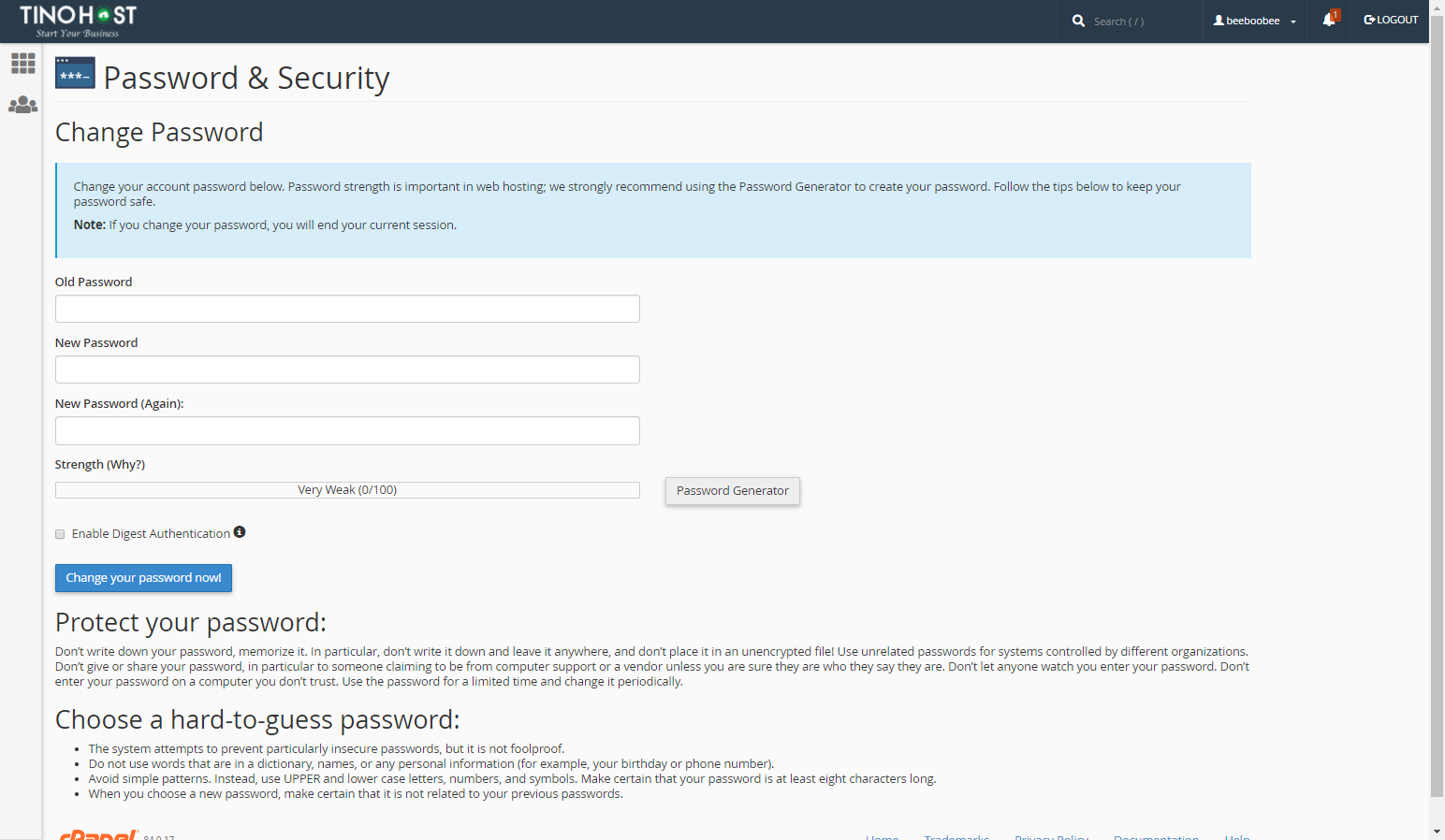 [cPanel] - Thay đổi mật khẩu bảo mật cPanel với Password & Security 4