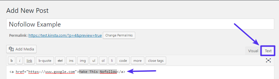 Mở tab văn bản để xem HTML của liên kết