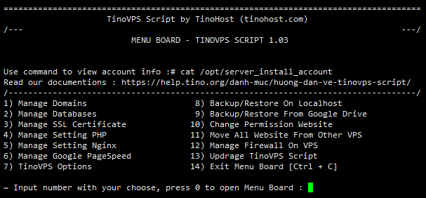 Hướng dẫn cài đặt TinoVPS Script trên CentOS 7 4