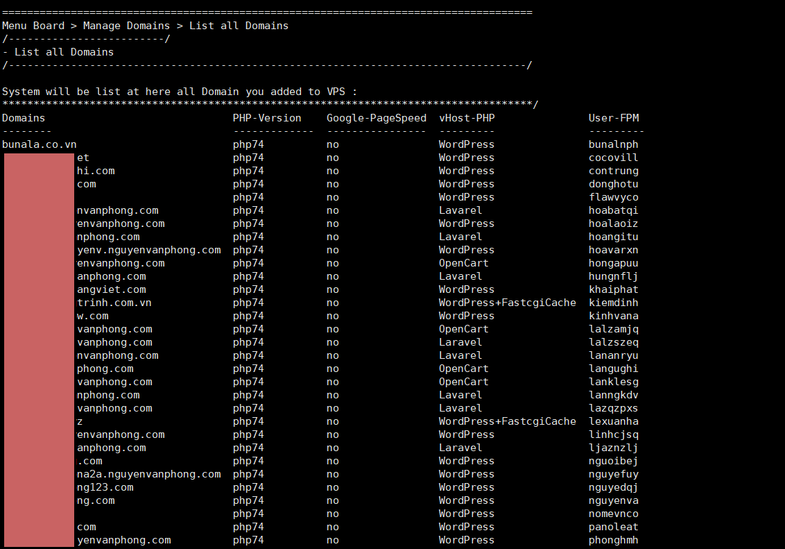 List All Domains - Liệt kê các tên miền đã thêm trên VPS. 3