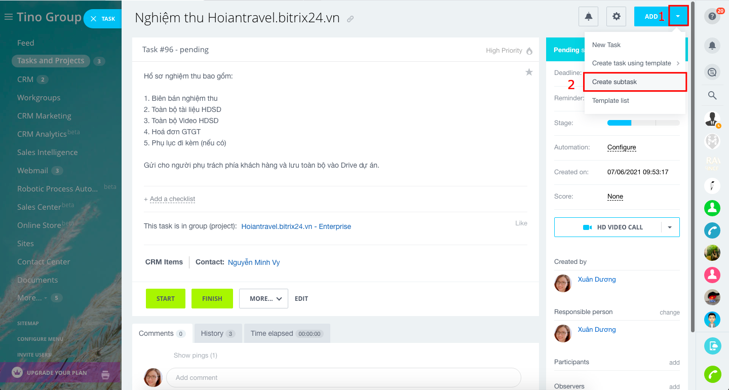 Subtasks (tác vụ phụ) 1