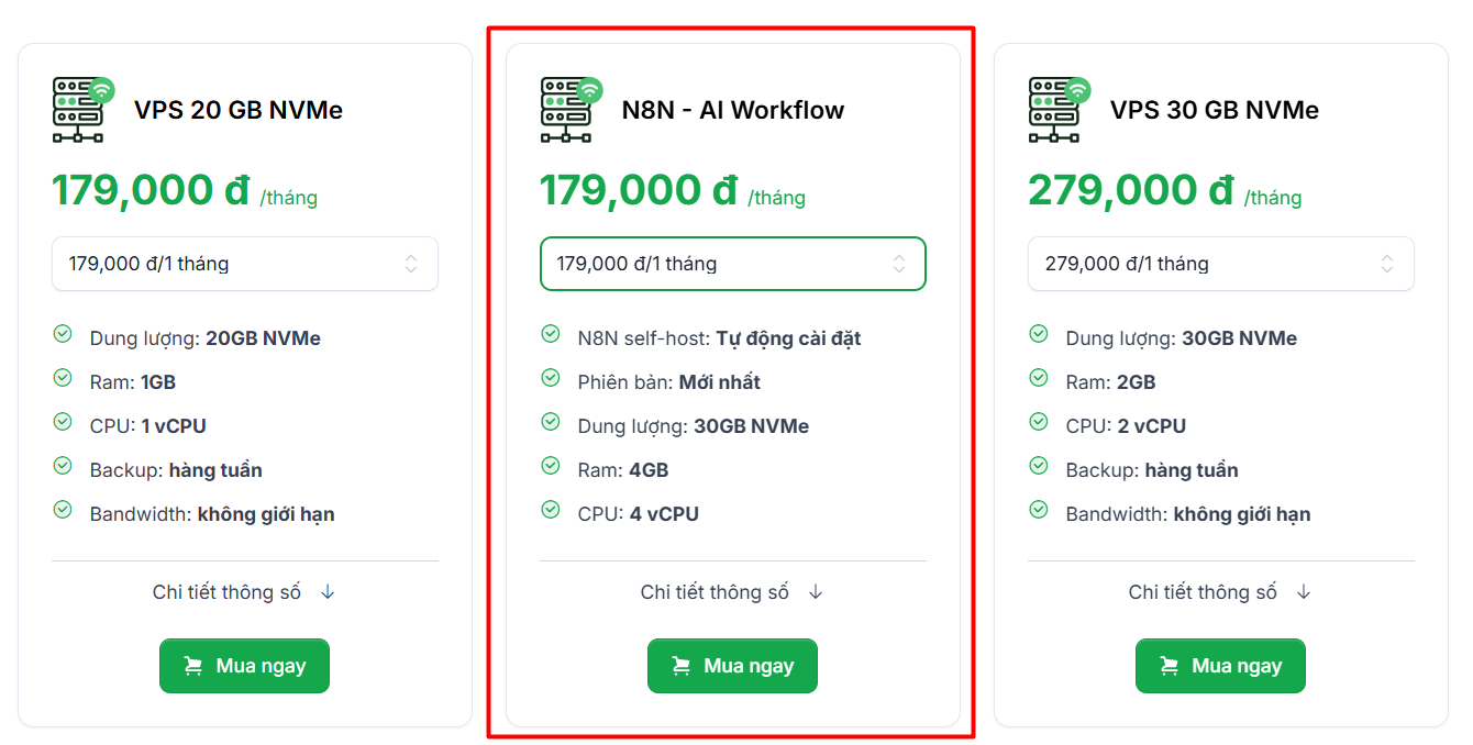 Hướng dẫn đăng ký VPS cài sẵn n8n tại Tino (không cần code) 2 VPS N8N AI Workflow có gì đặc biệt?