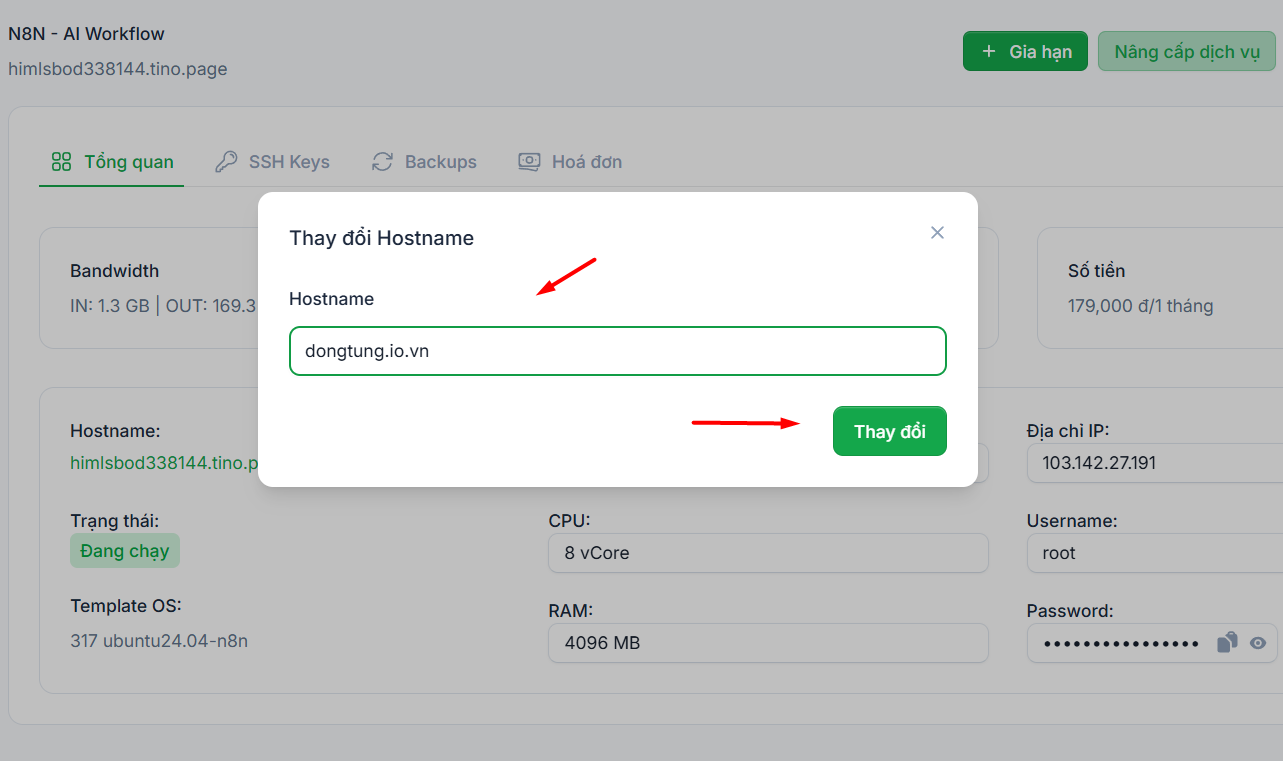 Hướng dẫn cách trỏ tên miền về IP VPS N8N và đổi Hostname thành tên miền đã mua 10 Hướng dẫn cách trỏ tên miền về IP VPS N8N và đổi Hostname thành tên miền đã mua 10