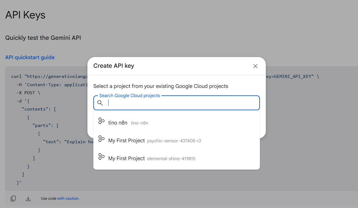 Hướng dẫn cách lấy API Key của Google Gemini để sử dụng trong n8n 5 Các bước lấy API Key Google Gemini
