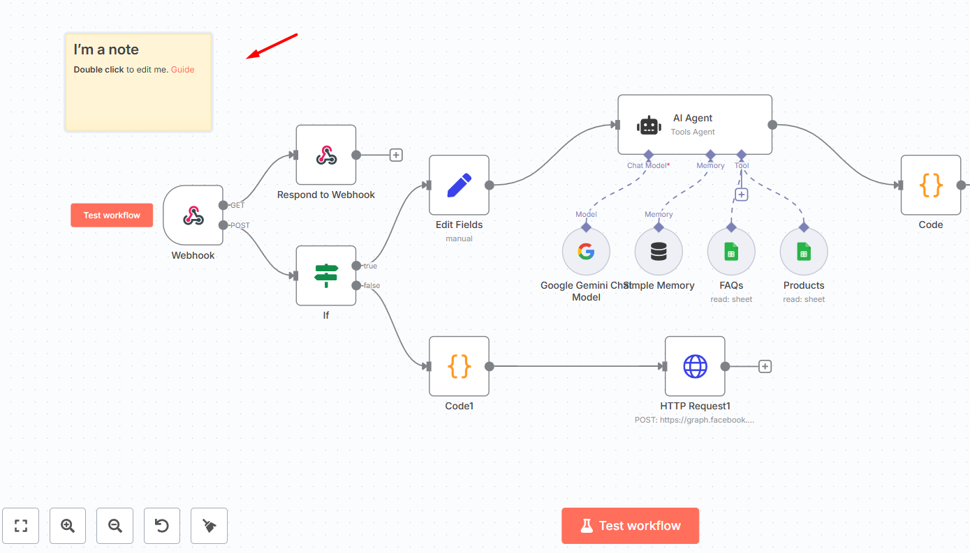 Cách sử dụng Sticky node để tạo chú thích trong workflow n8n