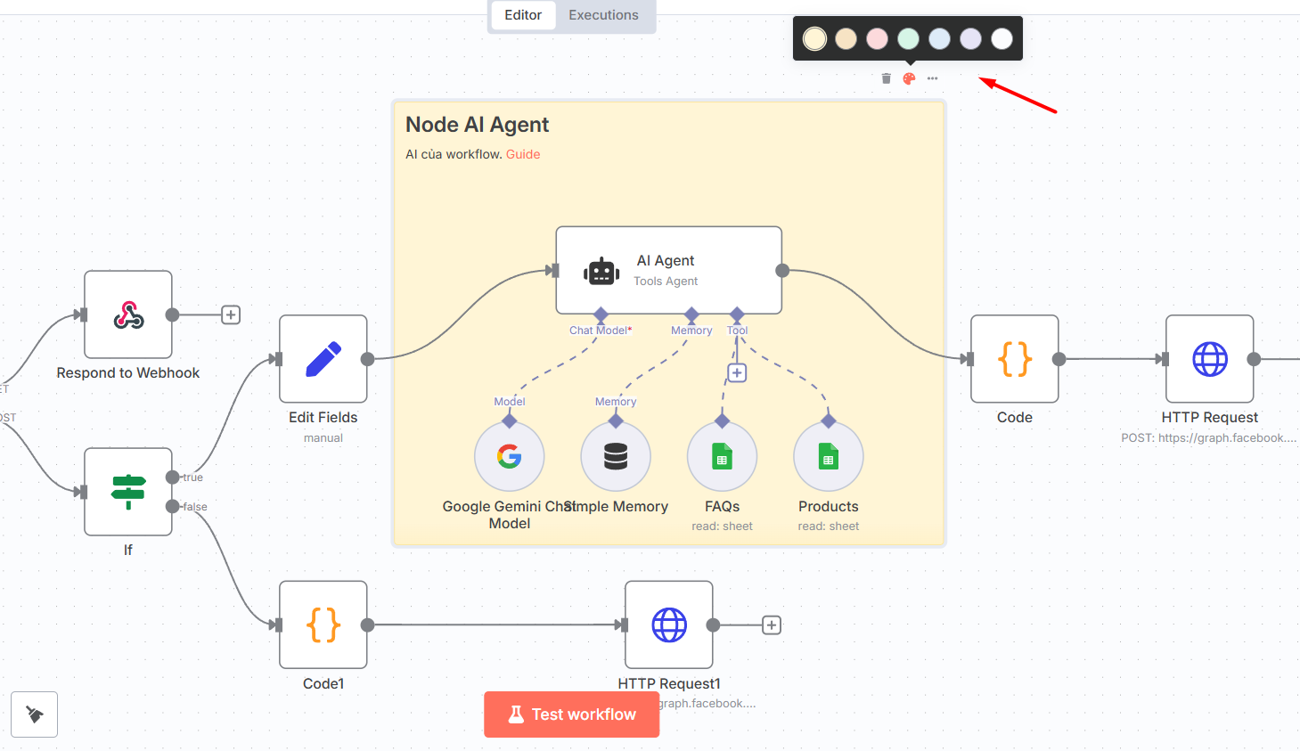 Cách sử dụng Sticky node để tạo chú thích trong workflow n8n